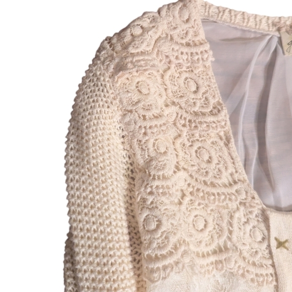 Gimmicks by BKE open front knitted/lace/crochet cream cropped cardigan  NWT sz S - Picture 3 of 8